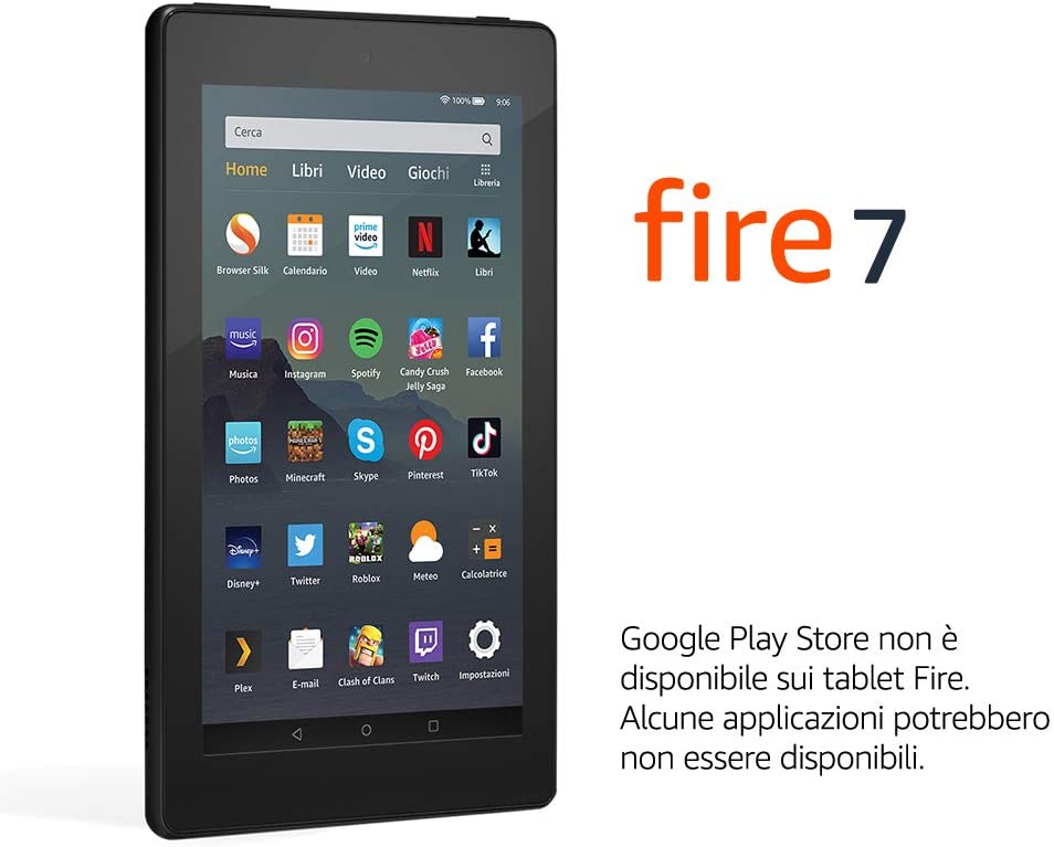 Tablet Fire 7, schermo da 7", 16 GB, (Nero) - Con pubblicità