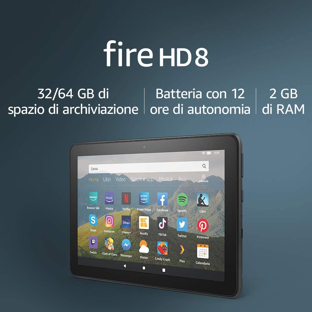 Tablet Fire HD 8 | Schermo HD da 8”, 32 GB (Nero) - Con pubblicità